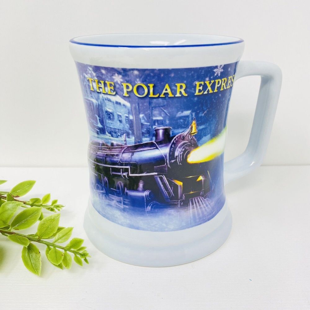 The Polar Express Believe 3D Coffee Mug Cup Warner Bros 16oz Blue Rim NEVER USED